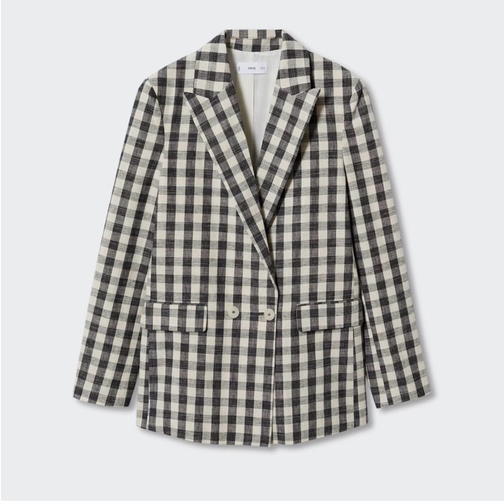 Mango Black and White Checkered Blazer